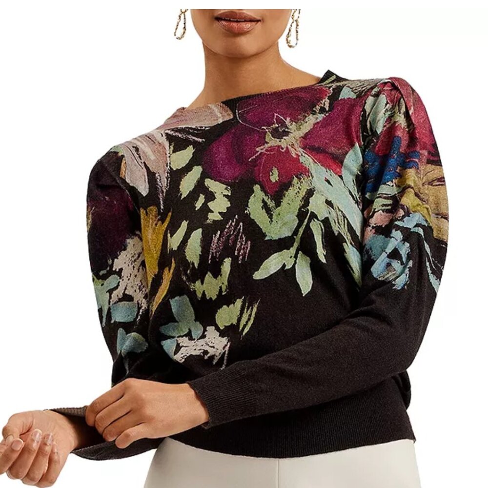 Ted Baker Pleated Long Sleeve Printed Sweater New Without Tags